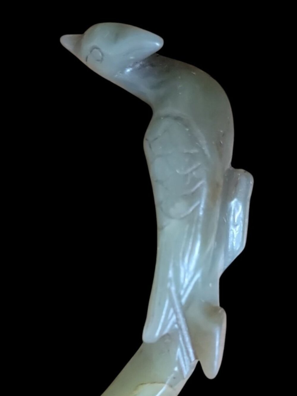 Antique Carved Jade Phoenix Figurine Chinese Light Green Translucent Color Bird